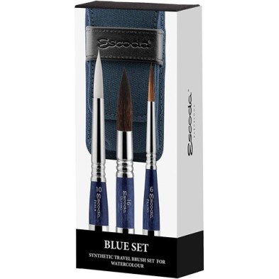 Material Bellas Artes - Pintura - Set 3 pinceles para acuarela de viaje Escoda con estuche azul | totenart.com