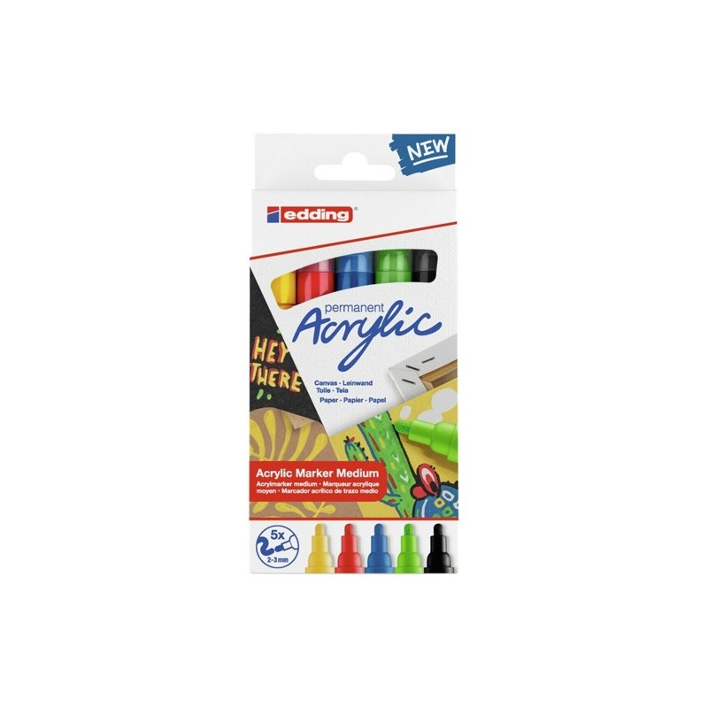 Material Bellas Artes - Pintura - Pack 5 Rotuladores Acrílicos Edding, trazo medio básicos | totenart.com
