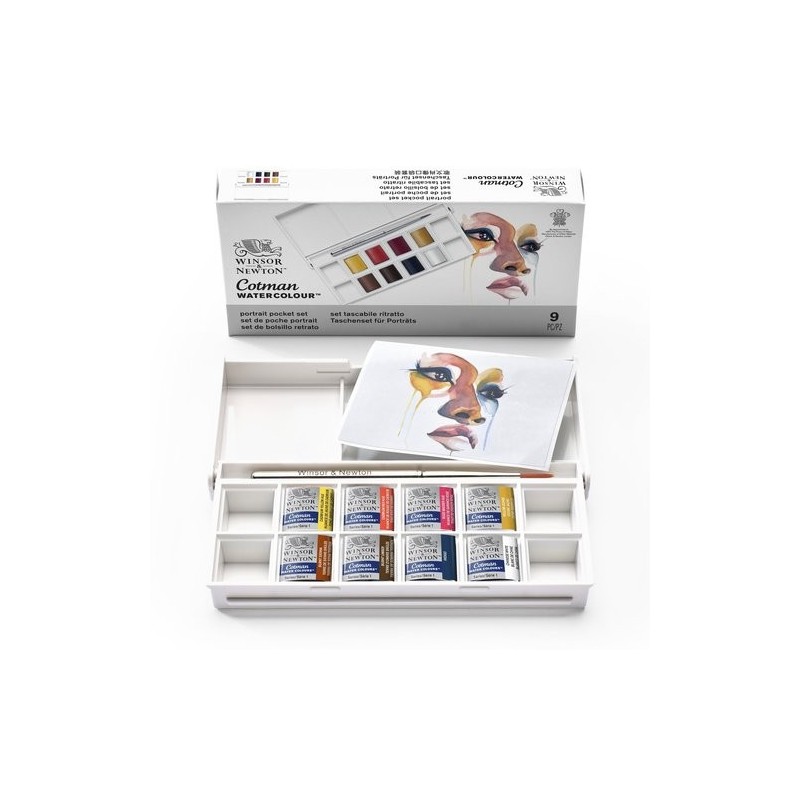 Material Bellas Artes - Pintura - Caja acuarelas de bolsillo Winsor and Newton Cotman, 8 1/2 godets (capacidad 12) y pincel, Ret