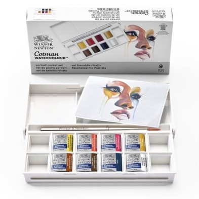 Material Bellas Artes - Pintura - Caja acuarelas de bolsillo Winsor and Newton Cotman, 8 1/2 godets (capacidad 12) y pincel, Ret