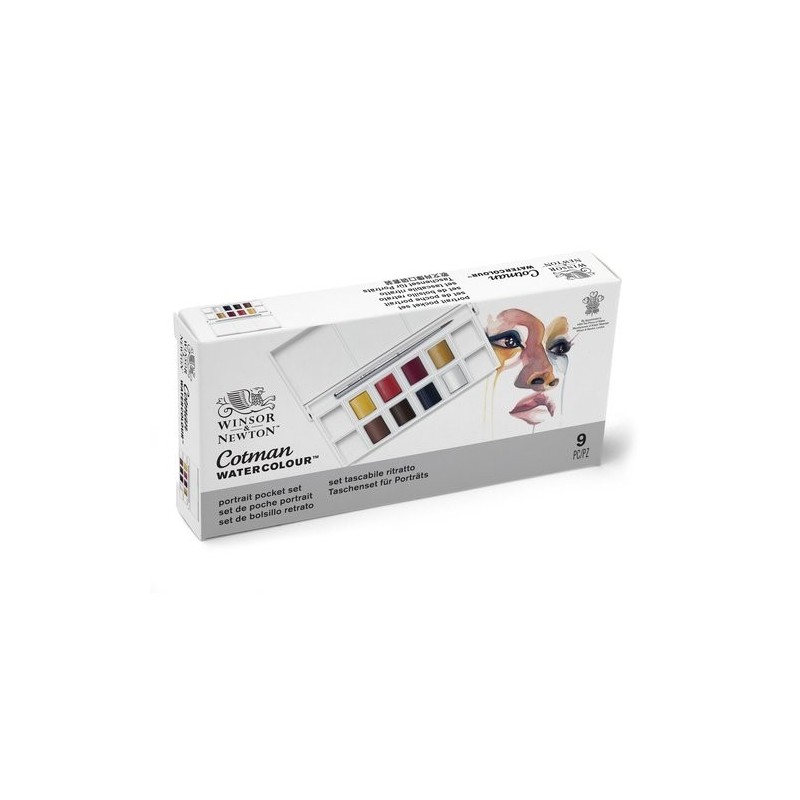 Material Bellas Artes - Pintura - Caja acuarelas de bolsillo Winsor and Newton Cotman, 8 1/2 godets (capacidad 12) y pincel, Ret
