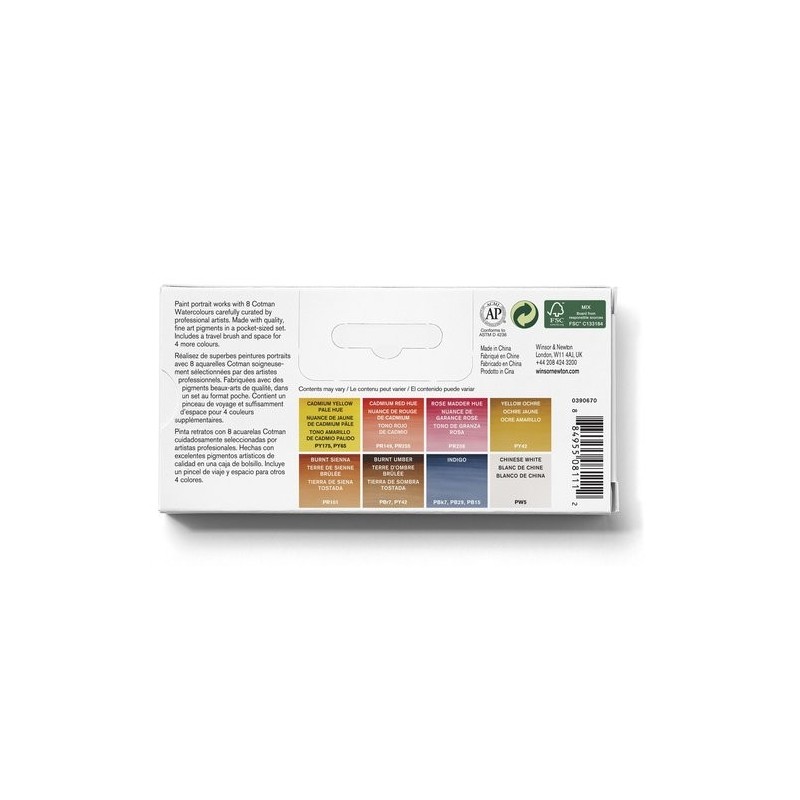 Material Bellas Artes - Pintura - Caja acuarelas de bolsillo Winsor and Newton Cotman, 8 1/2 godets (capacidad 12) y pincel, Ret