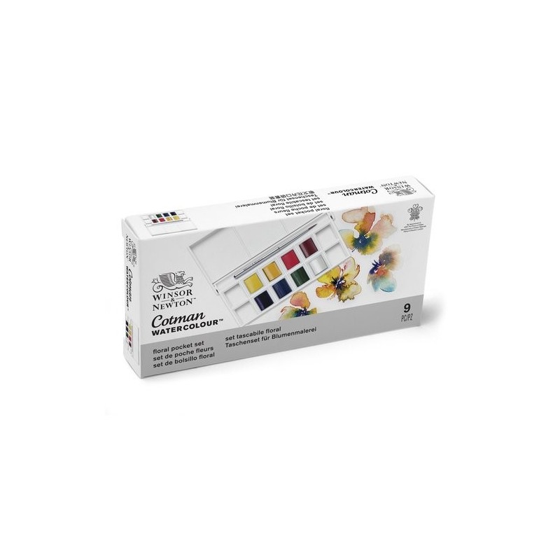 Material Bellas Artes - Pintura - Caja acuarelas de bolsillo Winsor and Newton Cotman, 8 1/2 godets (capacidad 12) y pincel, Flo