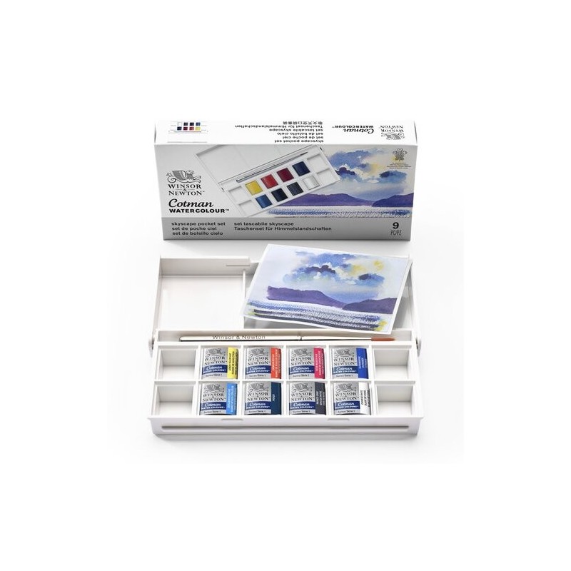 Material Bellas Artes - Pintura - Caja acuarelas de bolsillo Winsor and Newton Cotman, 8 1/2 godets (capacidad 12) y pincel, Cie