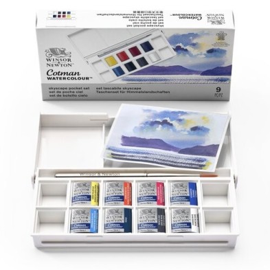 Material Bellas Artes - Pintura - Caja acuarelas de bolsillo Winsor and Newton Cotman, 8 1/2 godets (capacidad 12) y pincel, Cie