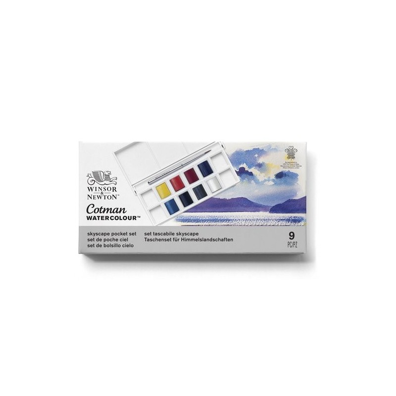 Material Bellas Artes - Pintura - Caja acuarelas de bolsillo Winsor and Newton Cotman, 8 1/2 godets (capacidad 12) y pincel, Cie