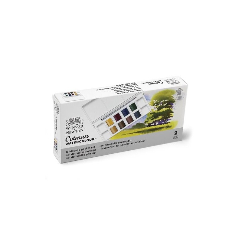 Material Bellas Artes - Pintura - Caja acuarelas de bolsillo Winsor and Newton Cotman, 8 1/2 godets (capacidad 12) y pincel, Pai
