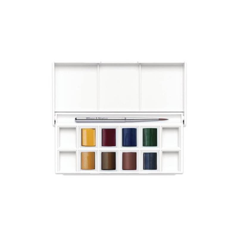 Material Bellas Artes - Pintura - Caja acuarelas de bolsillo Winsor and Newton Cotman, 8 1/2 godets (capacidad 12) y pincel, Pai