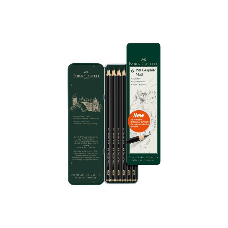 Material Bellas Artes – pintura-y-dibujo - Estuche metálico de 6 lápices de grafito mate Faber-Castell | totenart.com