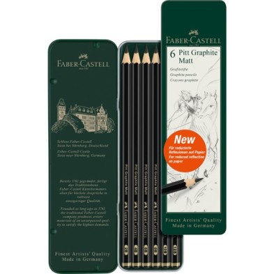 Material Bellas Artes – pintura-y-dibujo - Estuche metálico de 6 lápices de grafito mate Faber-Castell | totenart.com