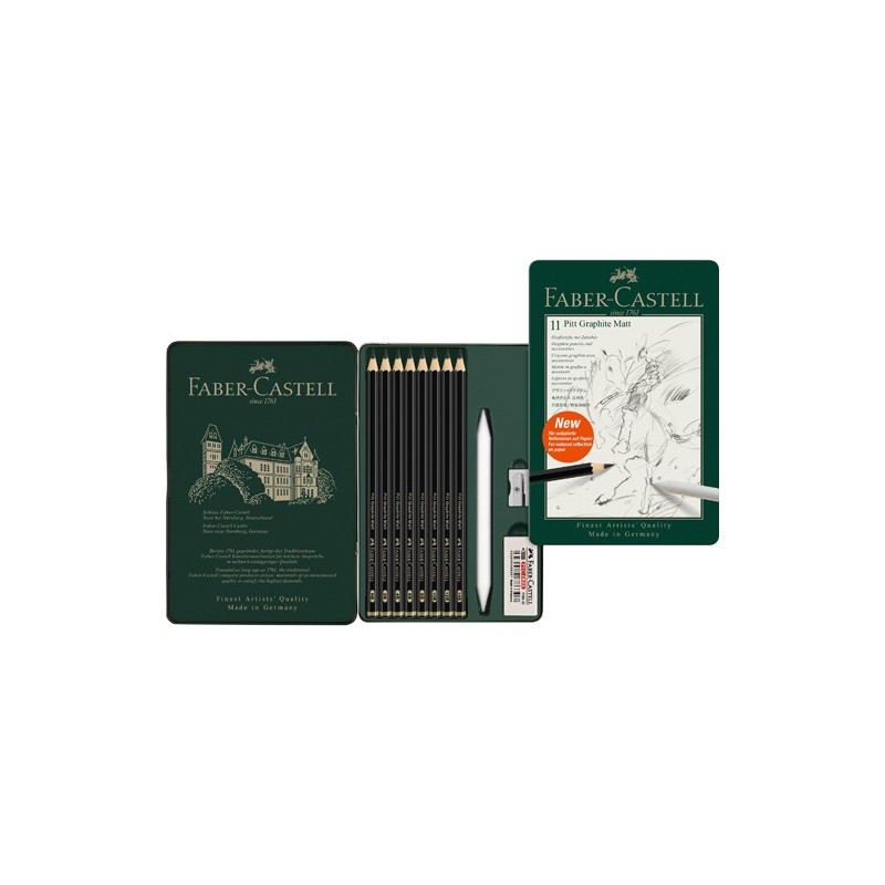 Material Bellas Artes – pintura-y-dibujo - Estuche metálico de 8 lápices de grafito mate + Accesorios, Faber-Castell | totenart.