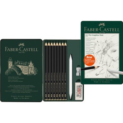Material Bellas Artes – pintura-y-dibujo - Estuche metálico de 8 lápices de grafito mate + Accesorios, Faber-Castell | totenart.