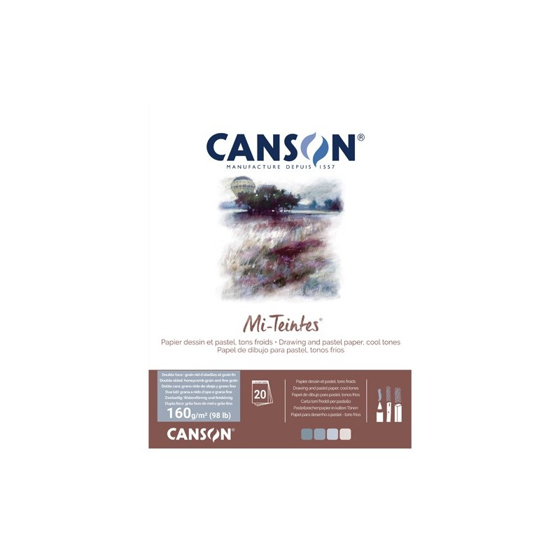 Material Bellas Artes – pintura-y-dibujo - Bloc Canson Mi-Teintes, colores grises y azules, 20h. 160 gr 32x41 cm, encolado | tot