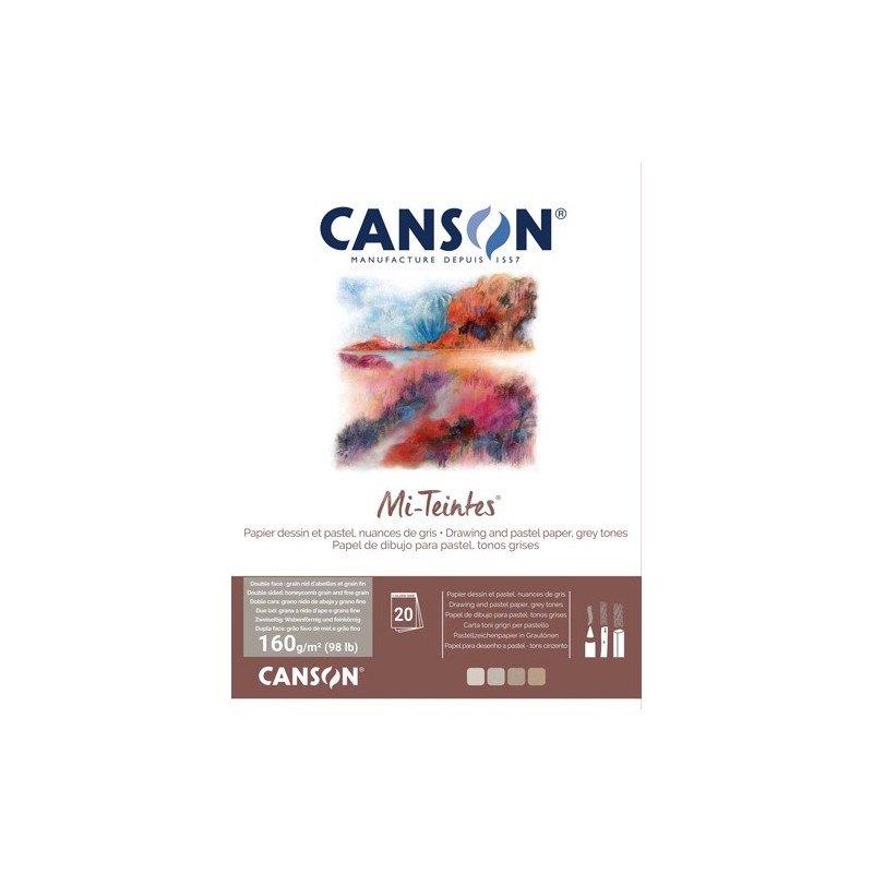 Material Bellas Artes – pintura-y-dibujo - Bloc Canson Mi-Teintes, tonos grises, 20h. 160 gr 24x32 cm, encolado | totenart.com