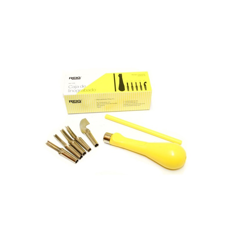 Material Xilografia-Linoleografia-Cajita para linoleo, con mango y 5 plumillas