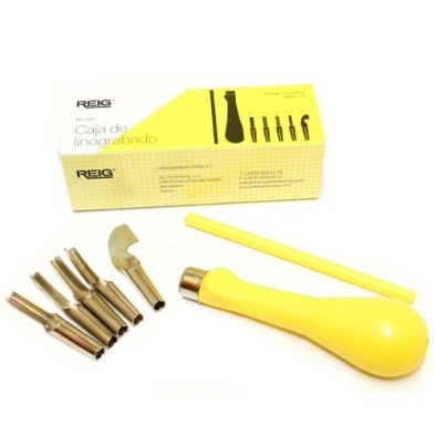 Material Xilografia-Linoleografia-Cajita para linoleo, con mango y 5 plumillas