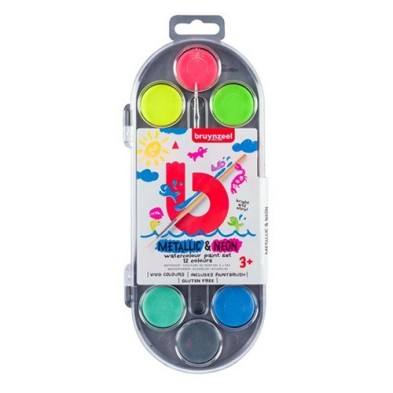 Material Bellas Artes - Pintura - Estuche acuarela 12 colores metálicos y neón con pincel, Bruynzeel ** | totenart.com
