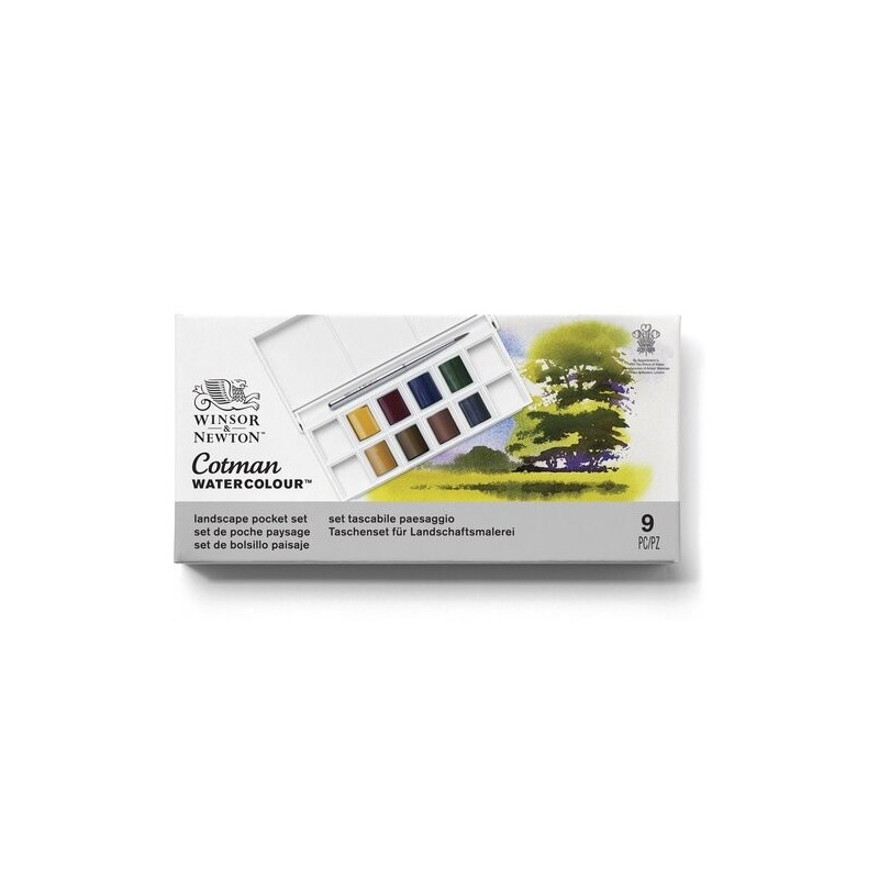 Material Bellas Artes - Pintura - Caja acuarelas de bolsillo Winsor and Newton Cotman, 8 1/2 godets (capacidad 12) y pincel, Pai