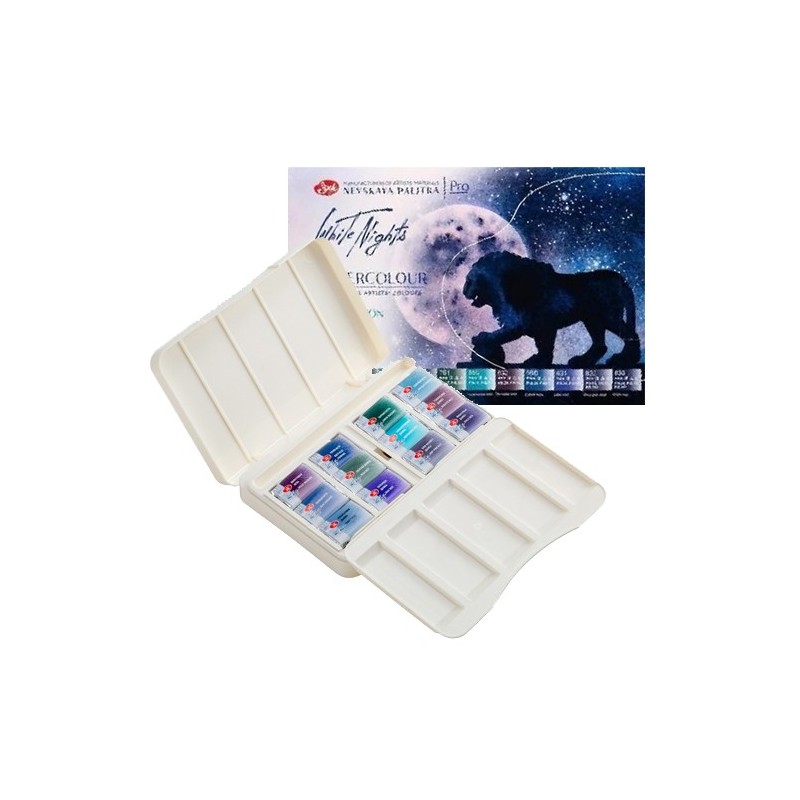 Material Bellas Artes - Pintura - Set acuarela 12 godets EFECTO GRANULADO, estuche de plástico, White Nights | totenart.com