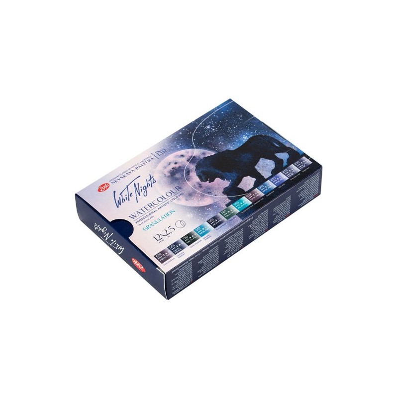 Material Bellas Artes - Pintura - Set acuarela 12 godets EFECTO GRANULADO, estuche de plástico, White Nights | totenart.com