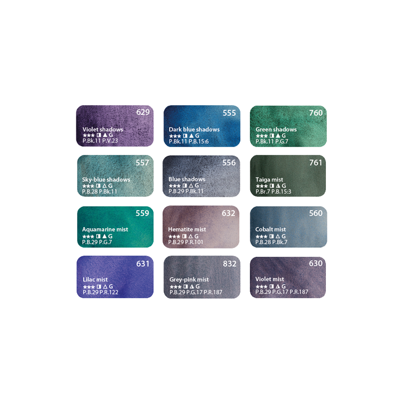 Material Bellas Artes - Pintura - Set acuarela 12 godets EFECTO GRANULADO, estuche de plástico, White Nights | totenart.com