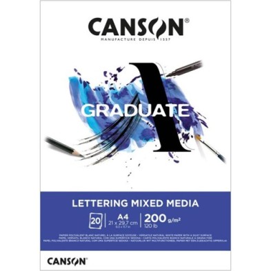 Material Bellas Artes – pintura-y-dibujo - Canson Graduate Lettering Mix Media (Bloc encolado), 20h., 200 gr., 21x29.7 cm. (A4) 