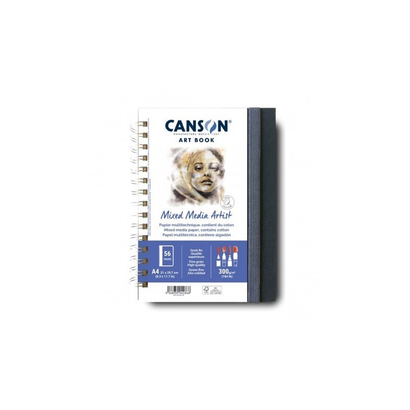 Material Bellas Artes – pintura-y-dibujo - Bloc Canson Art Book Mixed Media Artist, Tapa dura, 300 gr, 21x29.7, Gr. Fino, 56 h. 