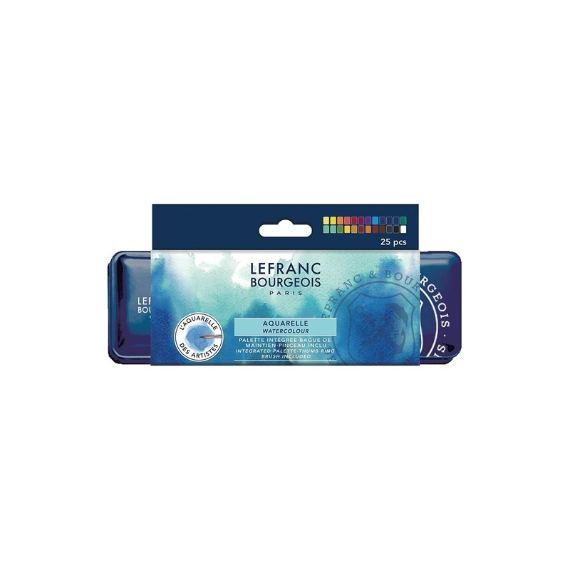 Material Bellas Artes – pintura-y-dibujo - Caja acuarelas Lefranc Bourgeois, 24 medios godets y pincel ** | totenart.com
