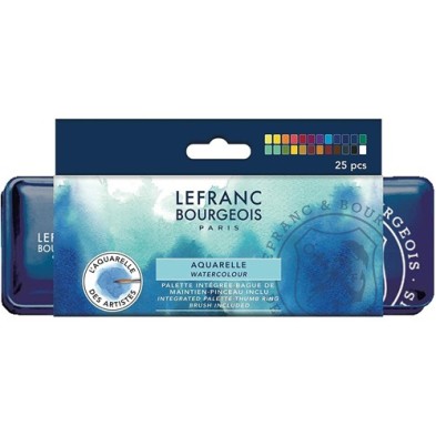 Material Bellas Artes – pintura-y-dibujo - Caja acuarelas Lefranc Bourgeois, 24 medios godets y pincel ** | totenart.com