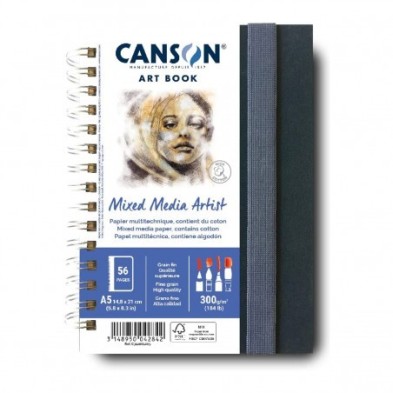 Material Bellas Artes – pintura-y-dibujo - Bloc Canson Art Book Mixed Media Artist, Tapa dura, 300 gr, 14,8x21, Gr. Fino, 56 h. 