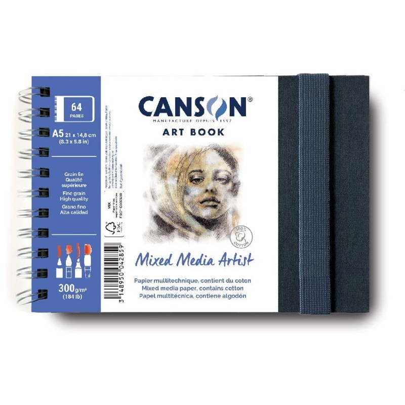 Material Bellas Artes – pintura-y-dibujo - Bloc Canson Art Book Mixed Media Artist, Tapa dura, 300 gr, 14,8x21, Gr. Fino, 56 h. 