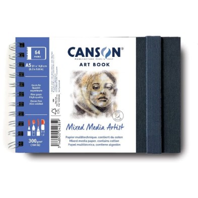 Material Bellas Artes – pintura-y-dibujo - Bloc Canson Art Book Mixed Media Artist, Tapa dura, 300 gr, 14,8x21, Gr. Fino, 56 h. 