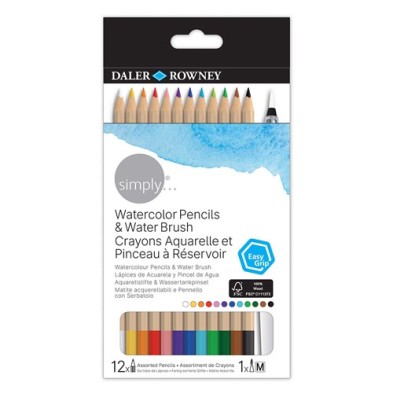 Material Bellas Artes - Pintura - Set 12 lápices de colores acuarelables + Pincel rellenable, Simply, Daler Rowney | totenart.co