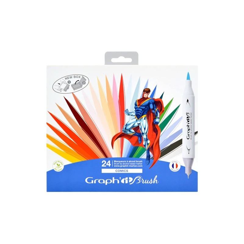 Material Bellas Artes - Pintura - Estuche 24 Rotuladores Doble Punta, colores de cómic, Graph\'it | totenart.com