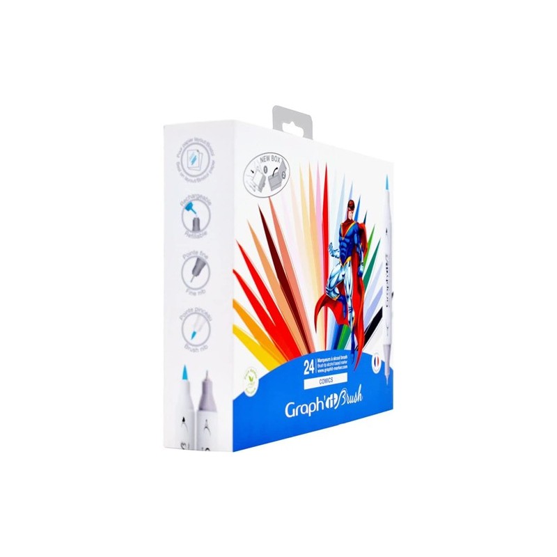 Material Bellas Artes - Pintura - Estuche 24 Rotuladores Doble Punta, colores de cómic, Graph\'it | totenart.com