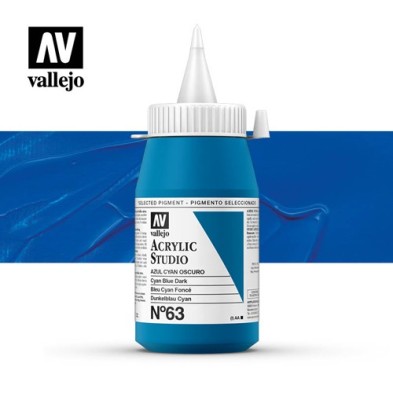 Material Bellas Artes - Pintura - Acrílico Vallejo Studio n. 63 color azul cian oscuro (500 ml) | totenart.com