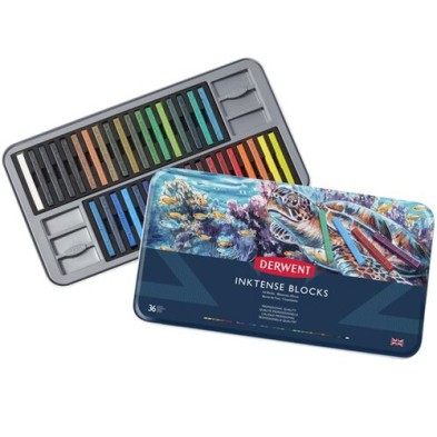 Material Bellas Artes – pintura-y-dibujo - Caja metal tinta en barra Inktense Derwent 36 uds | totenart.com