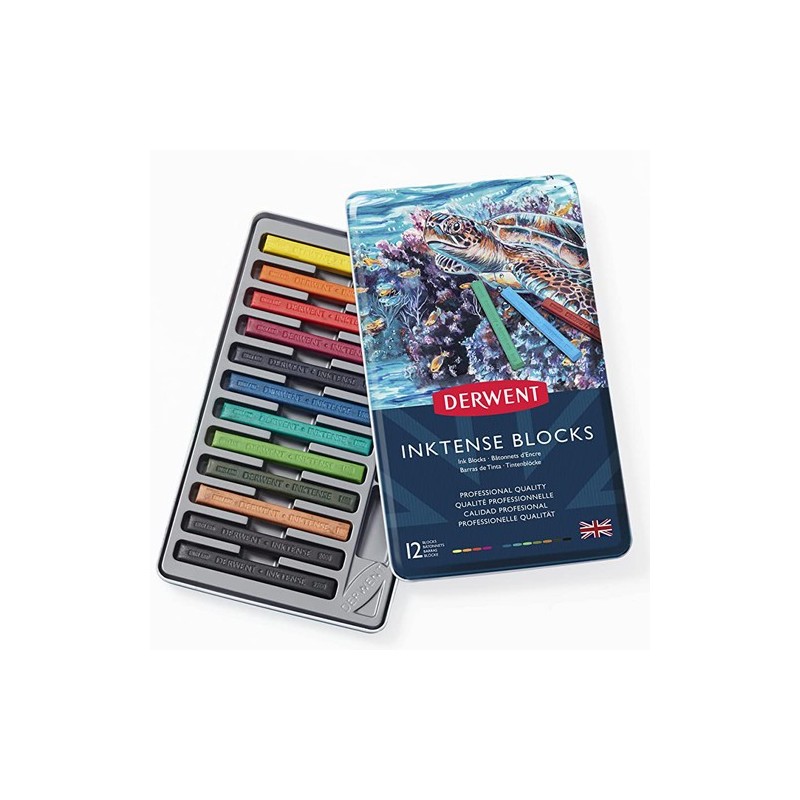 Material Bellas Artes – pintura-y-dibujo - Caja metal tinta en barra Inktense Derwent 12 uds | totenart.com