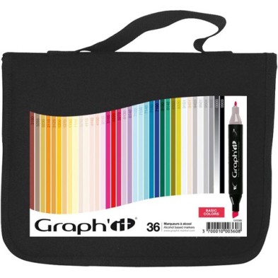 Material Bellas Artes - Pintura - Estuche 36 Rotuladores Doble Punta, colores básicos, Graph\'it | totenart.com