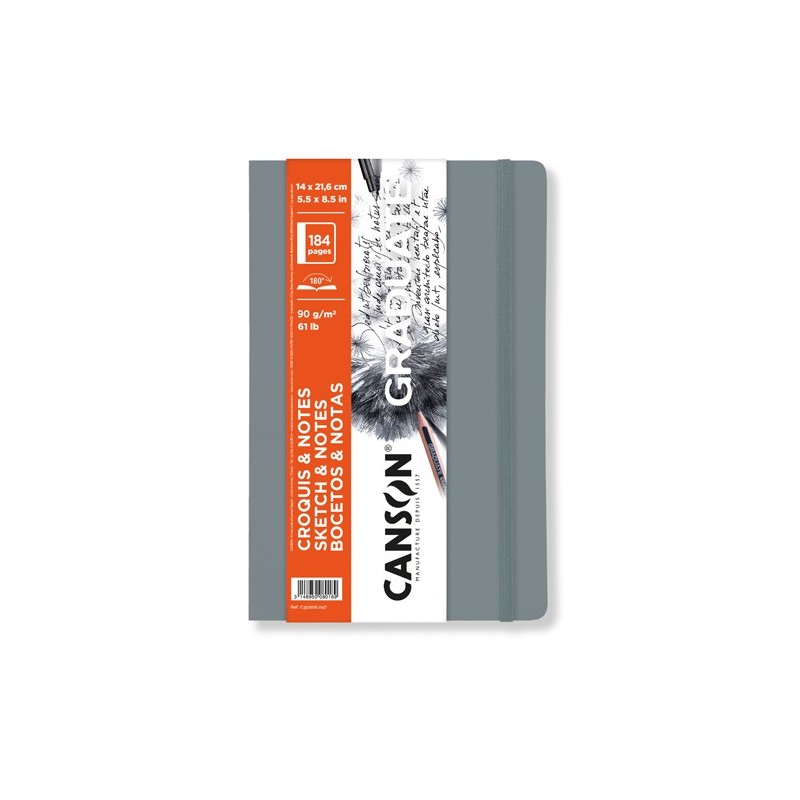 Material Bellas Artes – pintura-y-dibujo - Bloc Canson Graduate Bocetos y Notas (Tapa Blanda Gris Claro), 92h., 90 gr., 14x21,6 