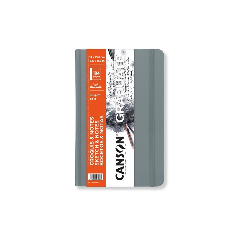 Material Bellas Artes – pintura-y-dibujo - Bloc Canson Graduate Bocetos y Notas (Tapa Dura Gris Claro), 92h., 90 gr., 14x21,6 cm