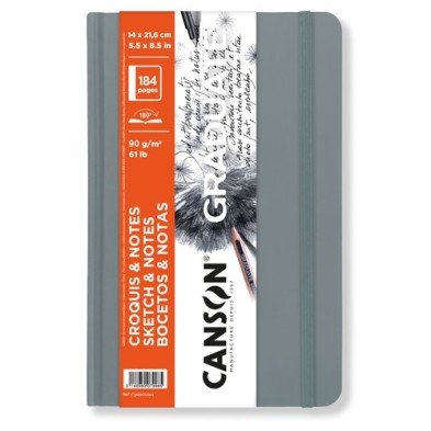 Material Bellas Artes – pintura-y-dibujo - Bloc Canson Graduate Bocetos y Notas (Tapa Dura Gris Claro), 92h., 90 gr., 14x21,6 cm