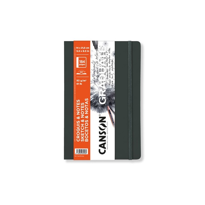 Material Bellas Artes – pintura-y-dibujo - Bloc Canson Graduate Bocetos y Notas (Tapa Blanda Gris Oscuro), 92h., 90 gr., 14x21,6