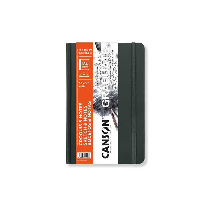 Material Bellas Artes – pintura-y-dibujo - Bloc Canson Graduate Bocetos y Notas (Tapa Dura Gris Oscuro), 92h., 90 gr., 14x21,6 c
