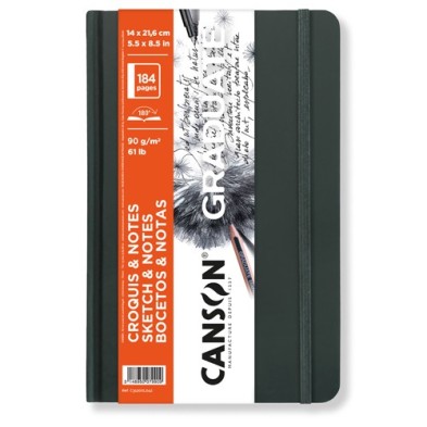 Material Bellas Artes – pintura-y-dibujo - Bloc Canson Graduate Bocetos y Notas (Tapa Dura Gris Oscuro), 92h., 90 gr., 14x21,6 c