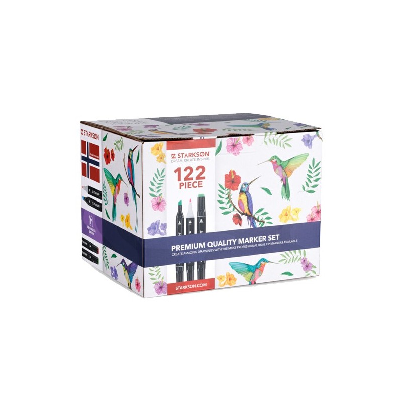 Material Bellas Artes - Pintura - Estuche 122 piezas: 120 rotuladores doble punta al alcohol + bloc + estuche | totenart.com