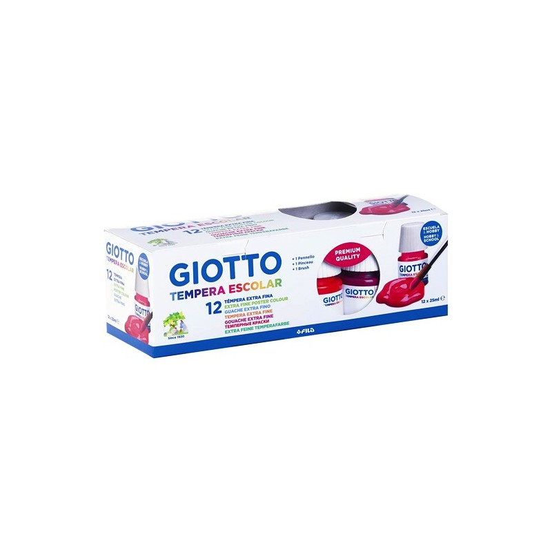 Material Bellas Artes – pintura-y-dibujo - Giotto Tempera 12 botes 25ml + Pincel | totenart.com