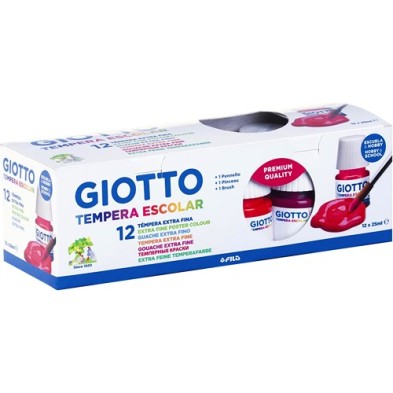 Material Bellas Artes – pintura-y-dibujo - Giotto Tempera 12 botes 25ml + Pincel | totenart.com