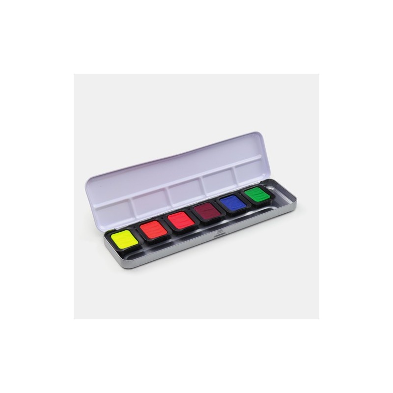 Material Bellas Artes - Pintura - Caja de acuarelas Finetec Premium 6 colores neón ** | totenart.com