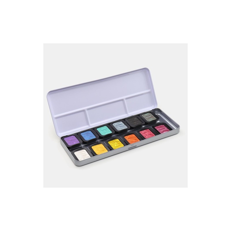 Material Bellas Artes - Pintura - Caja de acuarelas Finetec Classic 12 colores perlescentes \"Rainbow\" ** | totenart.com